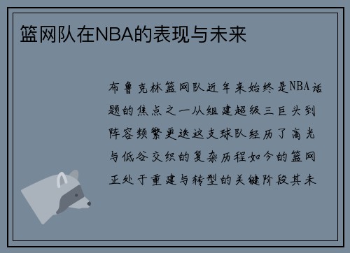 篮网队在NBA的表现与未来
